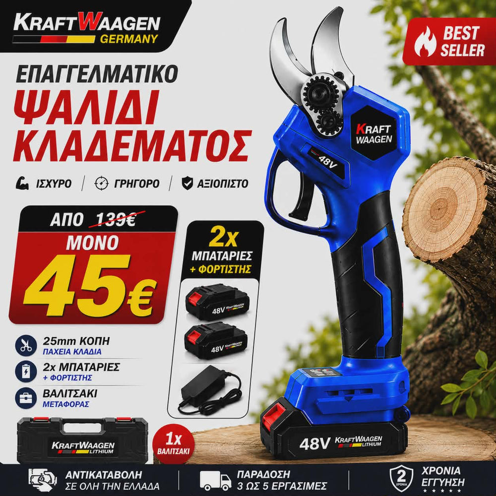 KRAFTWAAGEN GERMANY ΨΑΛΙΔΙ ΚΛΑΔΕΥΤΙΚΟ ΜΕ 2 ΜΠΑΤΑΡΙΕΣ ΦΟΡΤΙΣΤΗ ΚΑΙ ΒΑΛΙΤΣΑ ΑΠΟΘΗΚΕΥΣΗΣ