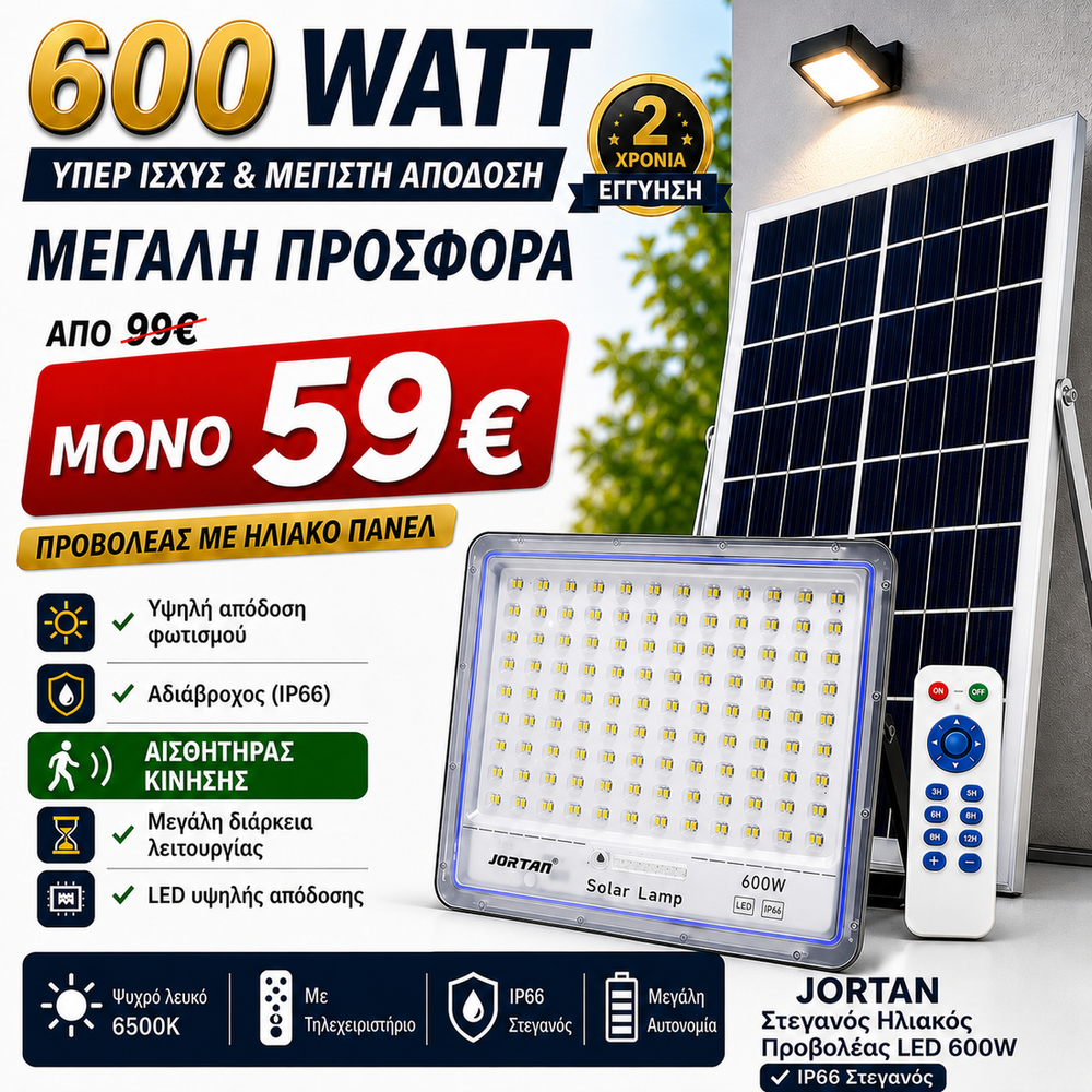 JORTAN ΗΛΙΑΚΟΣ ΠΡΟΒΟΛΕΑΣ 600 WATT